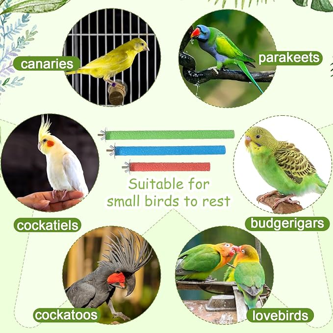 3 Pcs Wood Bird Cage Perch Parrot Perch Stand, Wood Perches Toy Platform Paw Grinding Stick Bird Perches Covers Cage Accessories for Small Medium Birds Like Parakeet Budgies Lovebird Canary (Colorful)