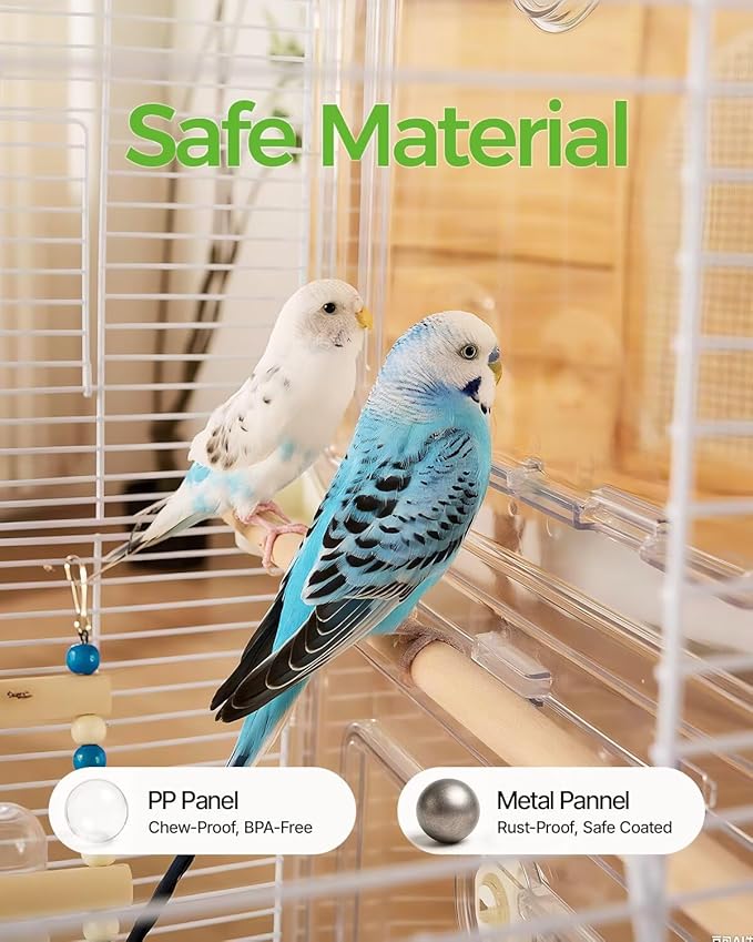 Clear View Bird Cage, Indoor & Travel Small Birdcage for Parakeet, Parrot, Budgies, Cockatiels, Canary |Easy Clean Safe Materials|