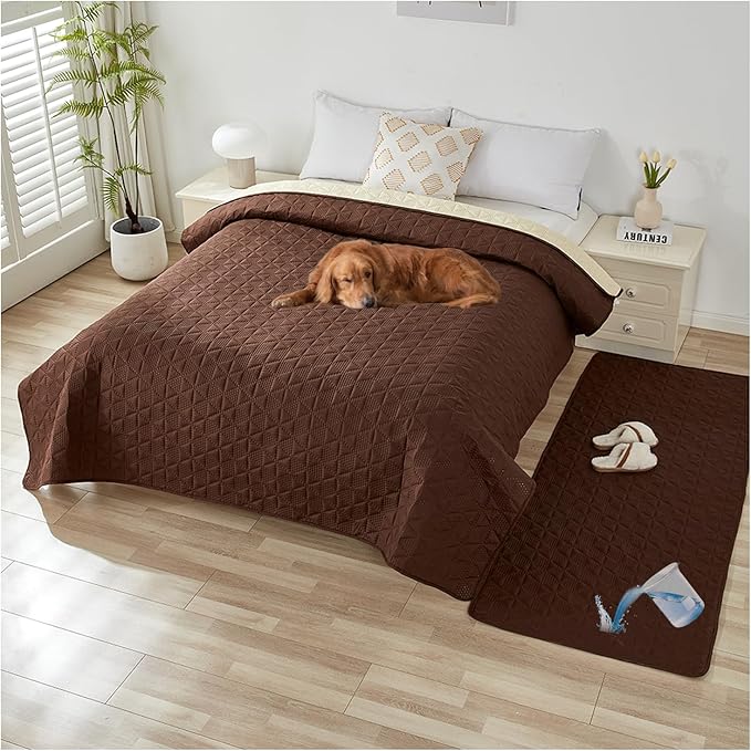 Waterproof Dog Bed Cover Pet Blanket, Soft Pet Couch Covers for Sofa Washable, Bed Couch Sofa Furniture Protector for Puppy Cat Kids (Brown,210 * 210 CM)