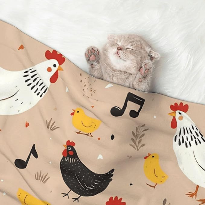 Chicken Print Soft Plush Pet Blanket, Washable Dog Blanket, Cat Fleece Throw, Puppy Bed Crate Mat & Sofa Couch Protector - Large