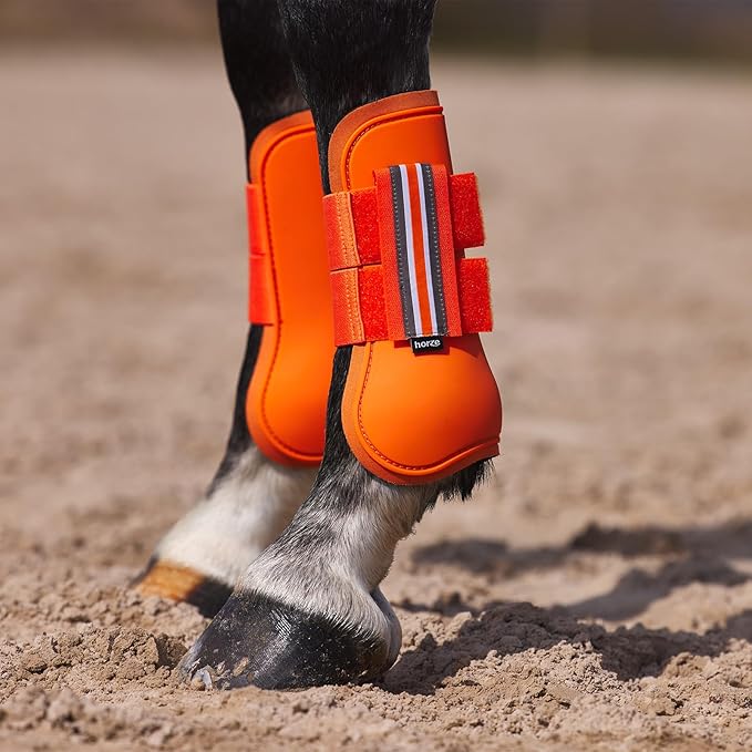 HORZE Adepto Open Front Tendon Boots | Durable Shell with Neoprene Lining - Coral Gold - Warmblood