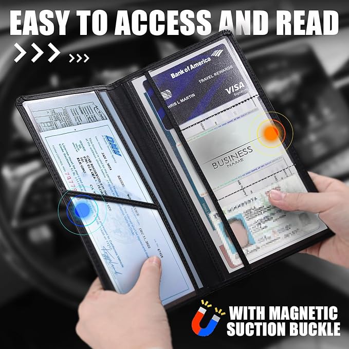 Leather Car Registration and Insurance Cards Holder Compatible with Chevy Camaro SS, Vehicle Glove Box Car Organizer with Magnetic Shut, Documents License for Camaro SS Owners