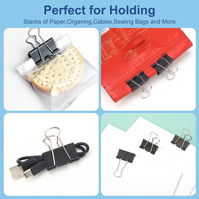 Medium Binder Clips 1.25 Inch (48 Pack) with Container,Binder Clips Medium Size, Big Paper Clips Clamps, Clips for Paperwork, for Office and Home Supplies School, Black