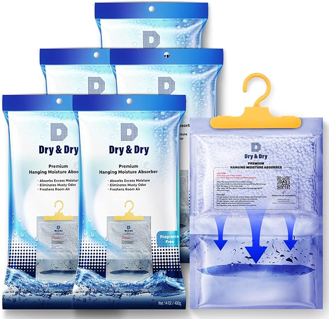 Dry & Dry 5 Packs [Net 14.1 Oz/Pack] Moisture Absorbers for Home, Basement & Bedroom - Small Dehumidifiers