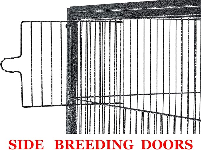Extra Large 32" x 19" x 67.5"H Wrought Iron Tight Bar Spacing Breeding Flight Canary Parakeet Cockatiel Lovebird Finch Breeder Cage Side Doors Double Feeder Cup with Detachable Rolling Stand