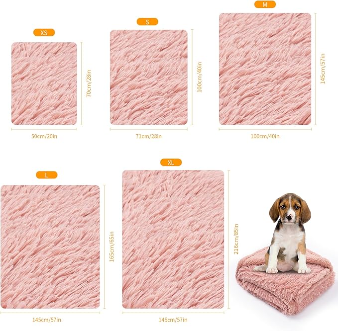 Pink Calming Dog Blanket 57x40in Waterproof Pet Blankets Fluffy Long Faux Fur Cat Throw Blankets for Couch Furniture Protector Love Bed Cover Washable(Pink,M)