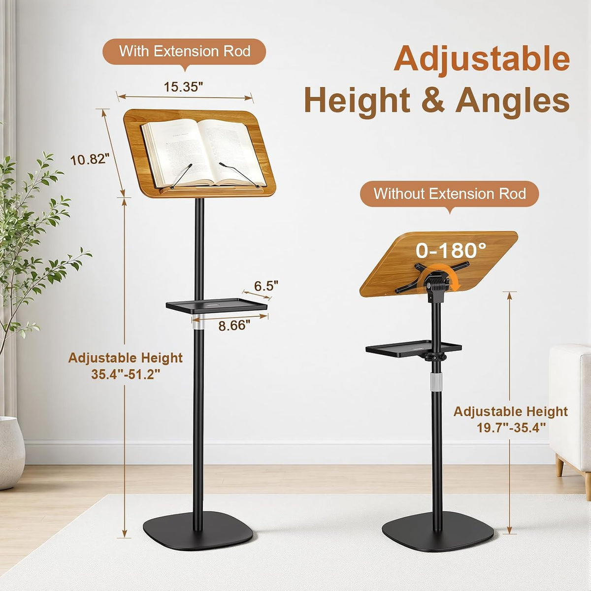 2-in-1 Floor & Desktop Music Book Stand, Adjustable Height 19.7-51.2 in