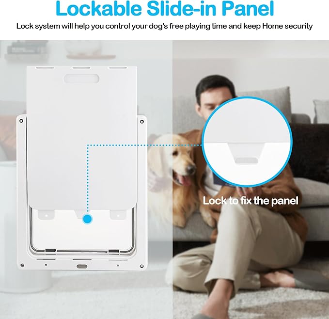Dog Door for Interior and Exterior Doors, Upgrade Thicken Dog Doors for Large Dogs，Plastic Doggy Door and Cat Door with Security Cover and Magnetic Flap， Easy to Installation（Large, White）