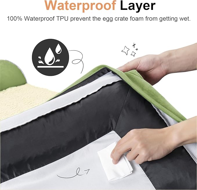 Small Dog Bed Orthopedic Washable: Beds Bolster Small Sized Dogs Bed Egg Crate Foam Couch Sofa Waterproof with Removable Cover - Grass Green