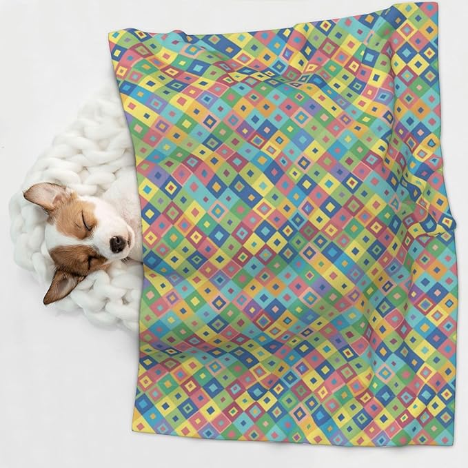 Reversible Plush Dot Pet Blanket for Dogs and Cats, Rainbow Diagonal Plaid, Ultra Soft Two Sided Design with Warm Fuzzy Side and Smooth Side for Comfort