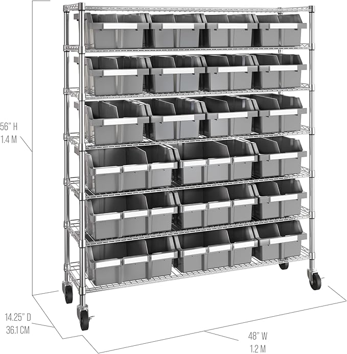 Seville Classics Heavy Duty NSF Bin Rack Solid Steel Wire Shelving Storage Unit, Patented Organizer for Garage, Warehouse, Office, Restaurant, Classroom, Kitchen, Gray, Includes 21 Bins
