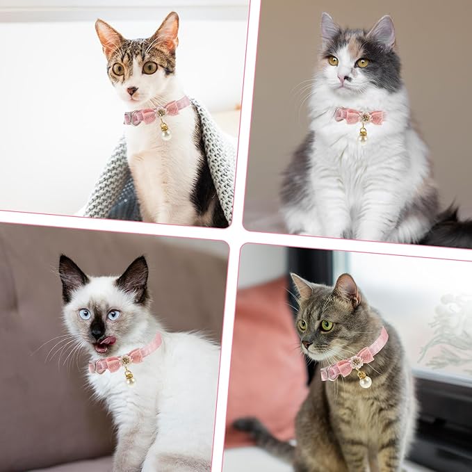 Cat Collar Breakaway, Cat Collar with Pearl Pendant Quick Release Safe Buckle Pink Bowtie Adjustable Baby Kitten Collars Cute Cat Collar for Girl Cat (Style2)
