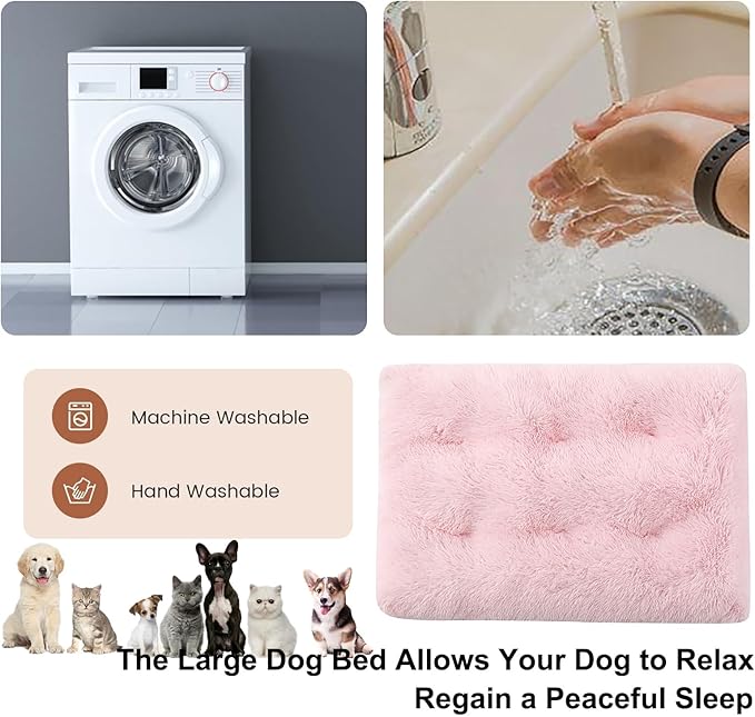 Dog Crate Mat, Dog Bed for Large Dogs, Comfy Fluffy Kennel Pad Anti-Slip for Dog beds & Furniture, Quilted Dog Bed for Pets for Medium/Small Dogs Cats (Color : Pink, Size : 16.9x11)
