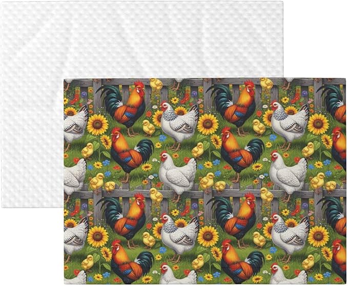 Reversible Pet Blanket for Easy Cleaning Maintenance, Chicken Rooster Garden Flowers Painting, Double Sided Plush Dot Design Means Double Use Between Washes for Convenience