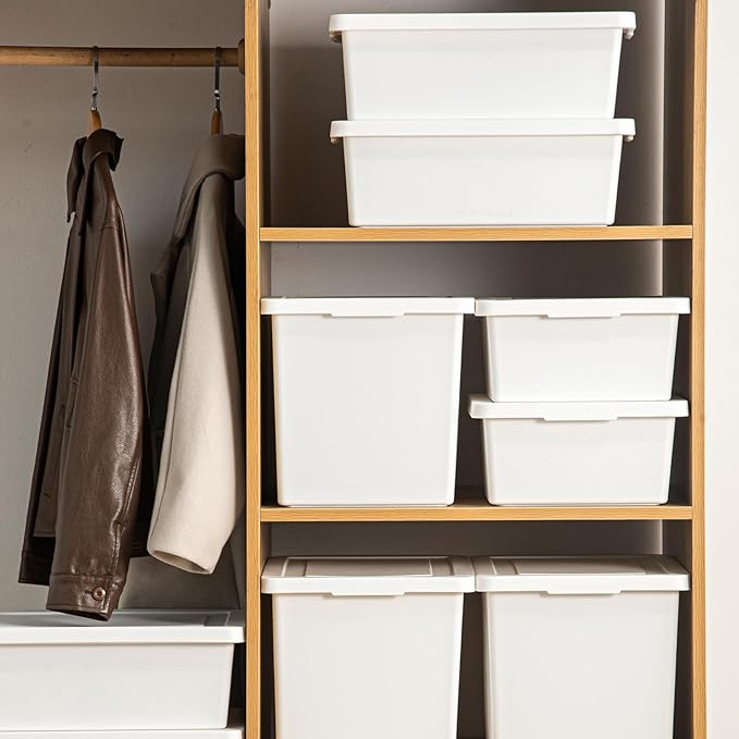 15 Quart Stackable Plastic Storage Bins with LidsStorage Container for Organizing, Storage Boxeswith Handle for Shelves, Cube Storage Bin for CraftSnacks, (white，2L)