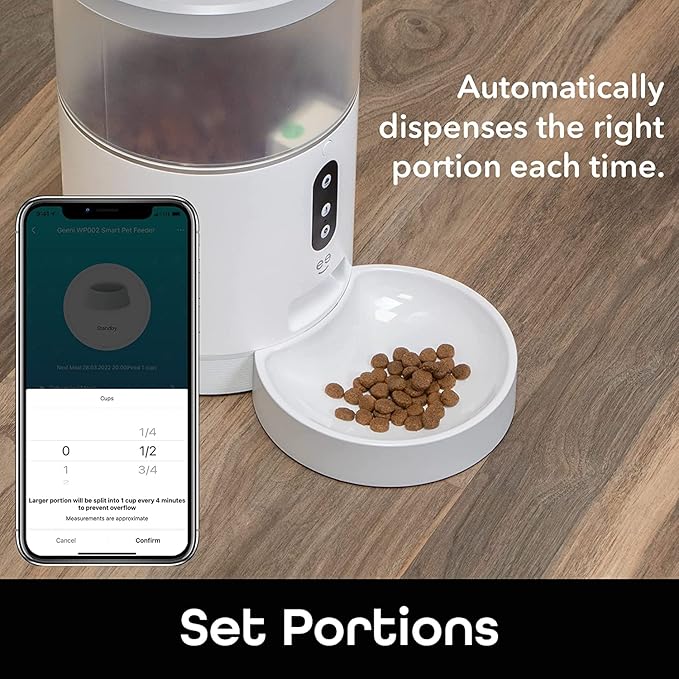 Geeni Smart Feeder, 4 Liter Automatic Pet Dog and Cat Feeder, Wi-Fi Control Compatible with Alexa and Google Home