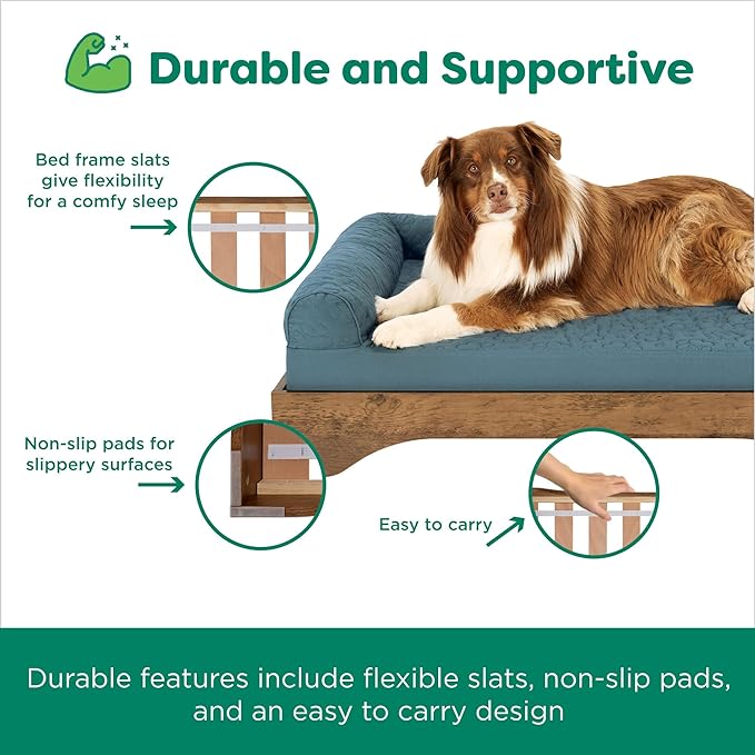 FurHaven Elevated Dog Bed for Medium Dogs, Mid-Century Modern Style with Flexible Slats & Non-Slip Pads for Comfort & Airflow, Easy Assembly, Raised Pet Bed, Medium, Dark Brown