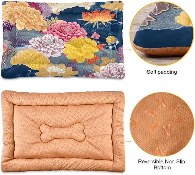 Flower Floral Pet Bed Cute Dog Bed Mat Absorbing Non Slip Pad Pet Sleeping Mat for Small, Medium, and Large Dogs Puppy Cat 24 in x 18 in
