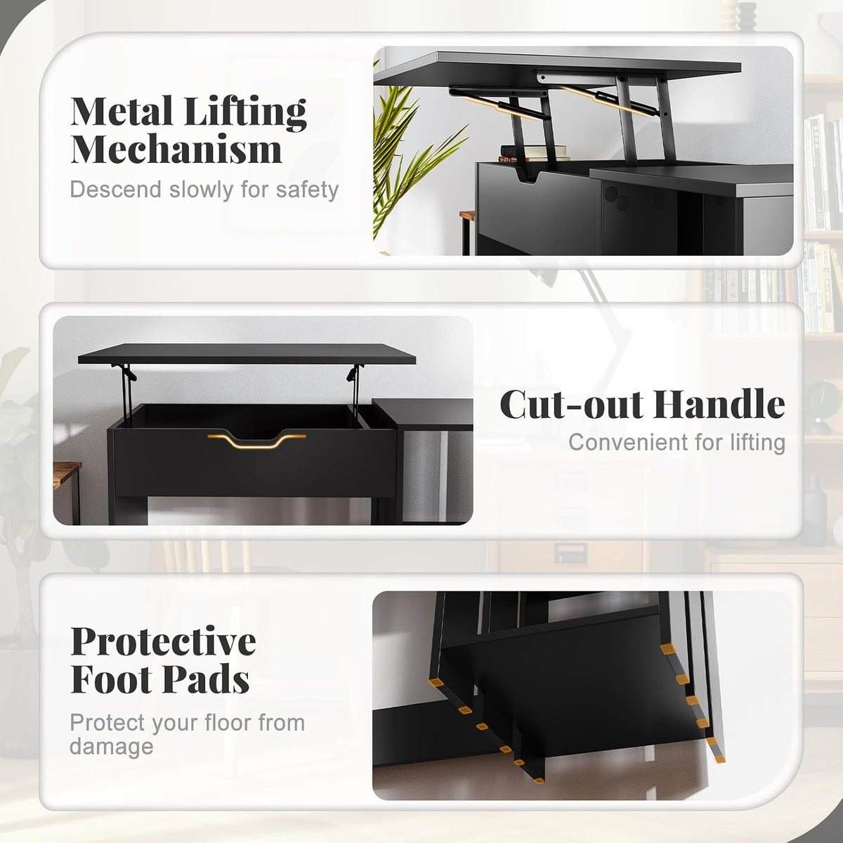 Tangkula Computer Desk with Lift Top, Space Saving Standing Desk with Hidden Compartment and Open Storage Shelves, Study Writing Desk with Lifting Mechanism, Black