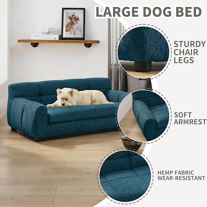 38" Pet Sofa Couch for Small and Medium Dogs, Soft Foam Cushion Dog Couch with Backrest & Armrests, Short Leg Stable Design, Durable Linen Fabric Pet Bed, Modern Style