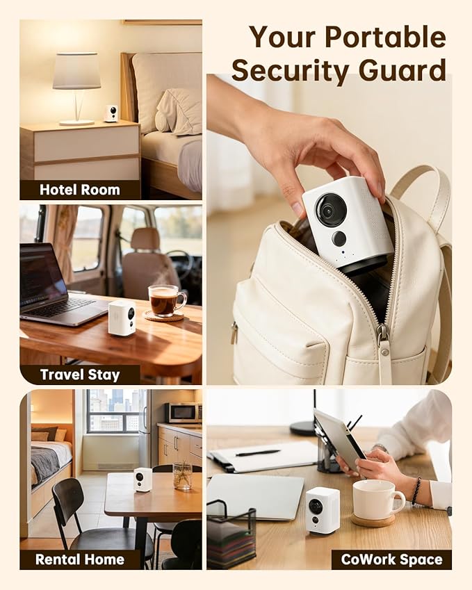 Wireless Indoor Camera: Battery Powered Pet/Dog Monitor with Phone App, 360° Pan/Tilt, Smart Detection, No Wiring Needed, 2K Live Video, Night Vision, Portable Home Cam for Room/Rental/Travel