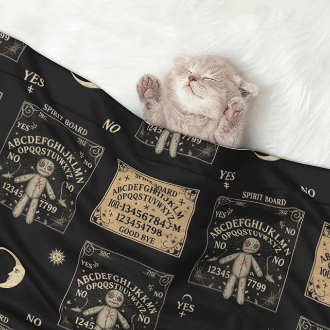 Double Sided Plush Pet Blanket for Small Large Animals, Spirit Board with A Voodoo Doll Occultism Set, Reversible Throw with Dimpled Dot Side and Flat Side for Kennels Living Rooms