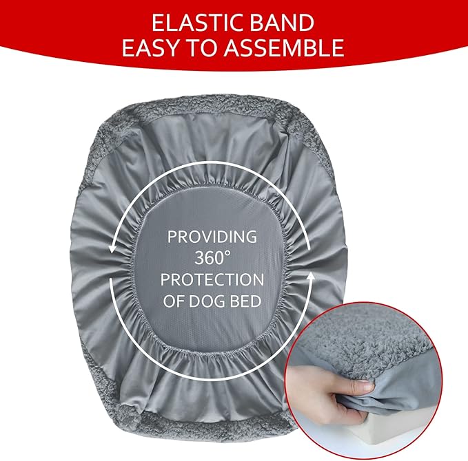 Dog Bed Covers 2 Pack Soft Plush Replacement Washable, Waterproof Pet Bed Liner Grey 36x27 Inches, for Dog/Cat, Cover Only