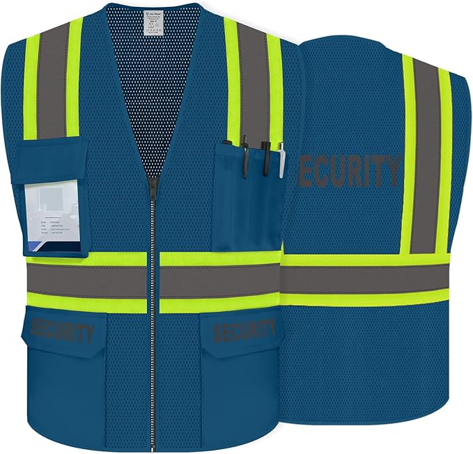 Security Vest for Security Guard, Hi Vis Safety Vest for Men Women,High Visibility Mesh Work Vest with Reflective Strips, ANSI Compliant, Blue, S