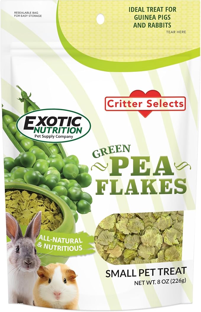 Exotic Nutrition Green Pea Flakes (8 oz.) - Healthy Natural Dried Vegetable Treat - for Rabbits, Guinea Pigs, Hamsters, Chinchillas and Small Pets