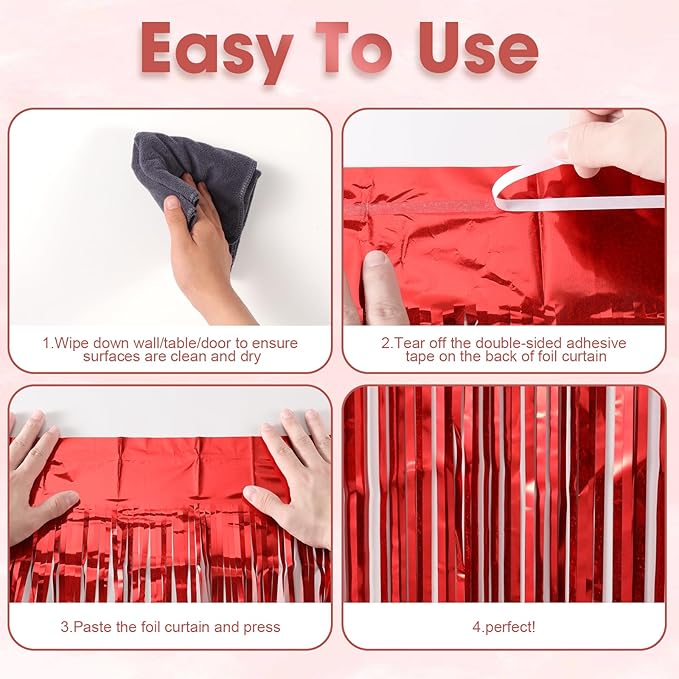 3 Pack 3.3 x 8.2 ft Laser Red Foil Fringe Backdrop Curtains, Tinsel Streamers Birthday Party Decorations, Fringe Backdrop for Graduation, Baby Shower, Gender Reveal, Disco Party