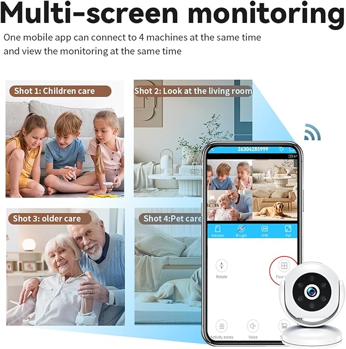 Pets Camera with Magnetic Bracket 1080P Wireless Indoor Security Cam, 170° Wide Angle & Night Vision - Motion Detection Alerts, Easy Installation for Home Safety & Pet Monito