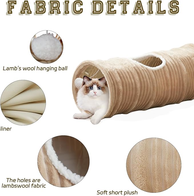 Cat Tunnel for Indoor Cats,Cats Toys Collapsible Tunnel Straight Tube with a Fun Ball and 2 Holes,Cat Play Tunnels,for Rabbits, Ferrets, Puppies & Small Pets,Diameter 9.8 Inch