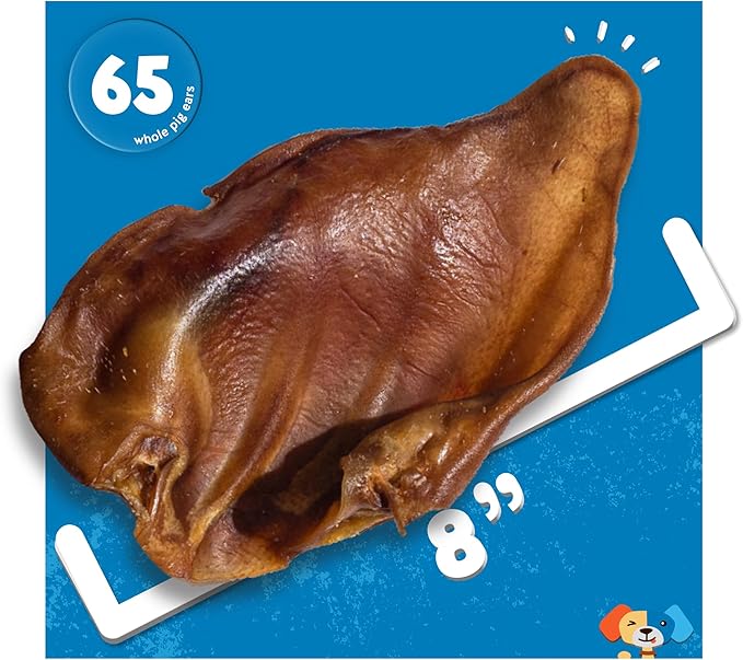 Jack&Pup Whole Pig Ears for Dogs | Premium Pig Ears Dog Treats for Large Dog to Small | All Natural, Digestible and Single Ingredient (65 Pack)