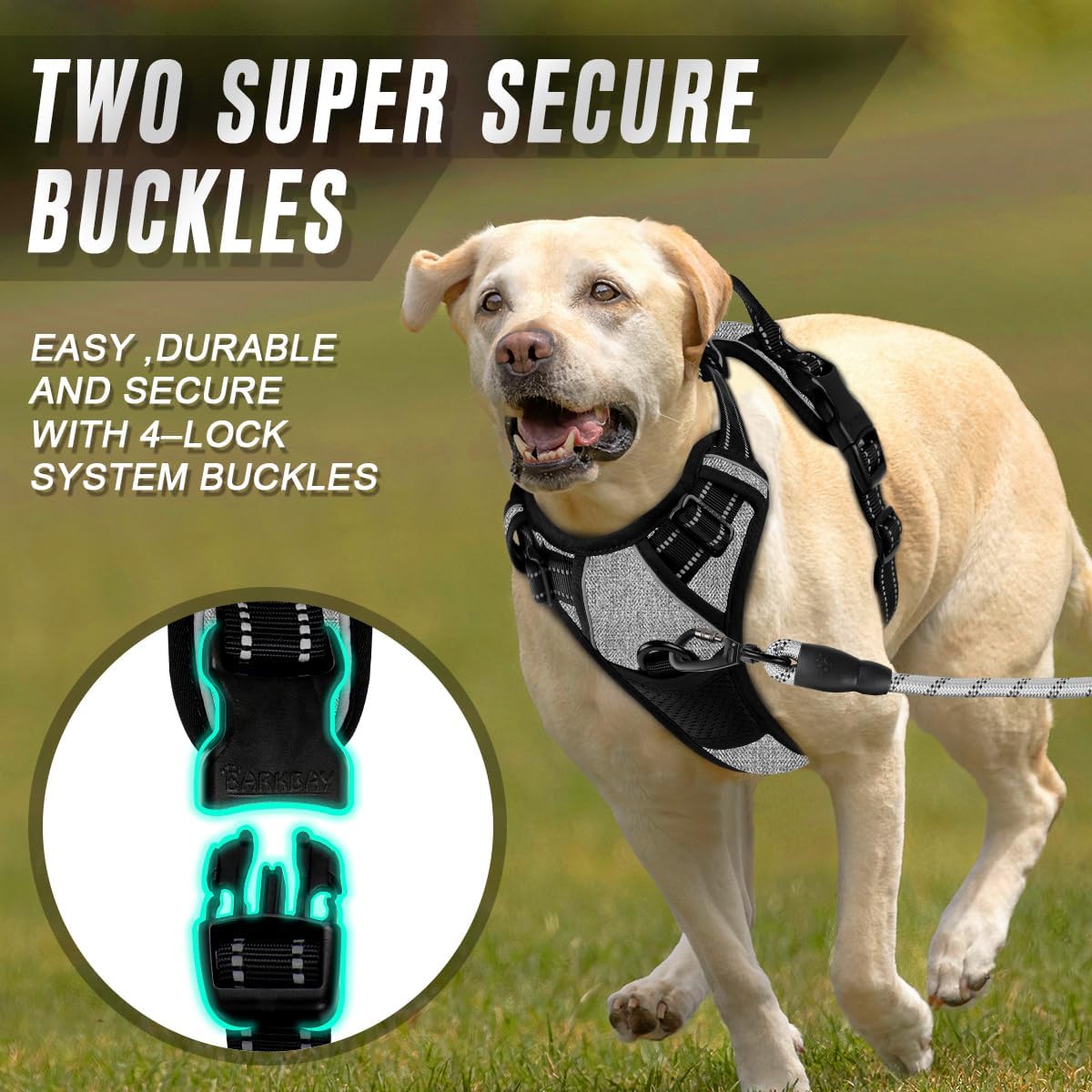 BARKBAY No Pull Dog Harness Front Clip Heavy Duty Reflective Easy Control Handle for Large Dog Walking(Dark Grey,M)