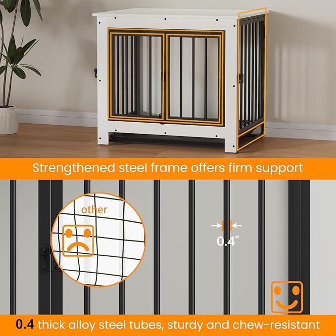 Dog Crate Furniture, 29 Inch Indoor Dog Kennel for Small Dogs Up to 30 LBS, Heavy Duty Wooden Pet Cage End Table with 3 Doors, Alloy Steel Frame & Removable Tray