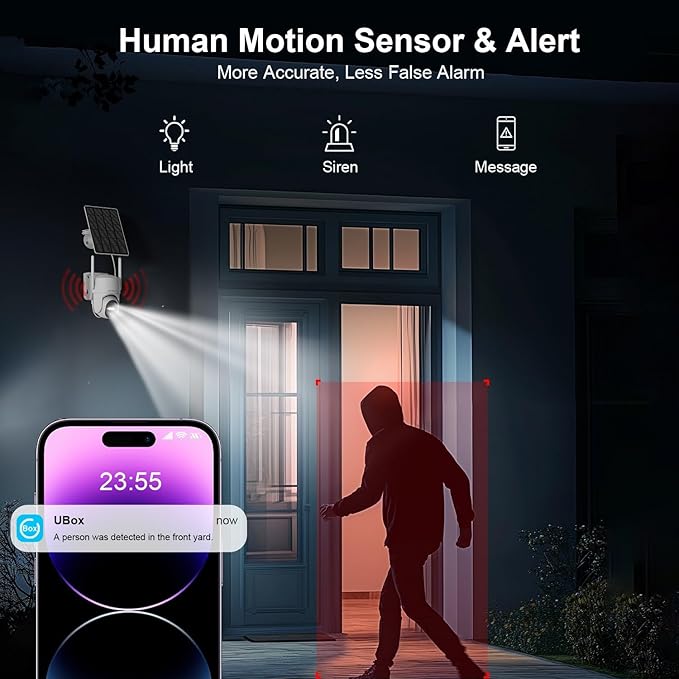 HOSAFE.COM Home Security Cameras Wireless Outdoor, Outdoor Camera Wireless WiFi, 360 Camera Solar Powered, PTZ, PIR Sensor, 2K HD Color Night Vision, 2-Way Talk, IP66 Waterproof, 2 Pack