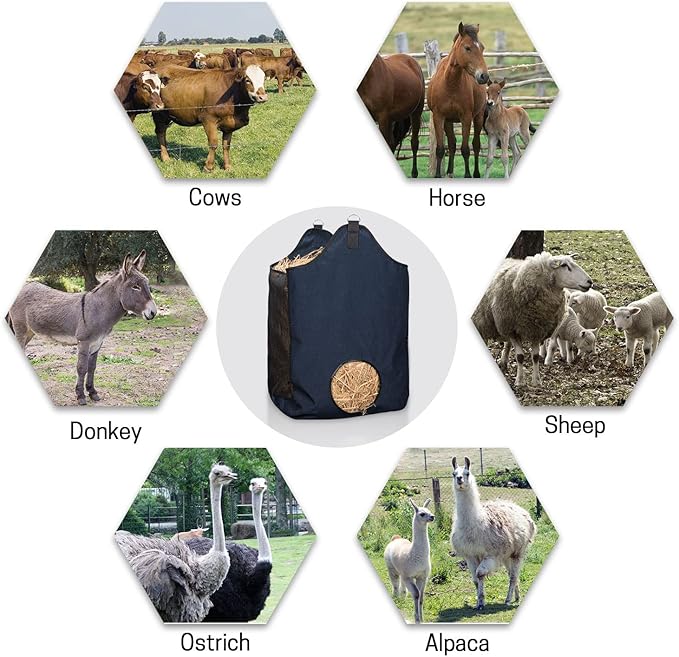 Hay Bags for Horse, Large Capacity Feeding Bag, Hay Nets for Sheep, Goats, Open Feed Hole Hay Feeder for Slow Feeding (Blue)