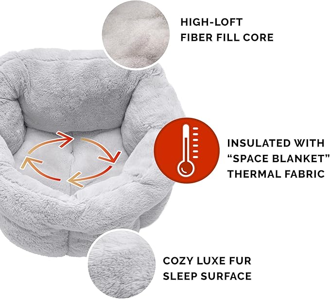 Furhaven 20" Round Self-Warming Pet Bed for Indoor Cats & Small Dogs, 100% Washable, For Pets Up to 20 lbs - Hi Lo Plush Luxe Faux Fur Cuddler - Gray, Small