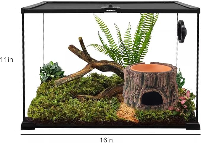 3 in 1 Reptile Hide Cave with Humidifying Basin & Detachable Base, Terrarium Tank Decor Moisture Keeping Hideout Cave for Small Reptiles Crested Gecko, Leopard Gecko, Lizard, Snake, Crabs