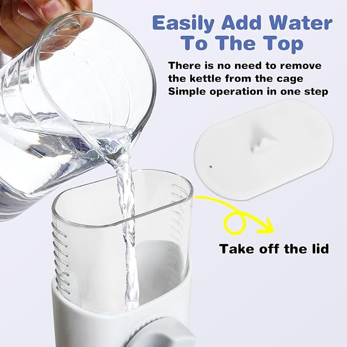 PINVNBY Bird Water Dispenser 9.47 Fl Oz Automatic Parrot Water Feeder Suspended Water Dispenser Bird Cage Accessories for Parakeet Budgie Lovebird Cockatiel Finch (White)