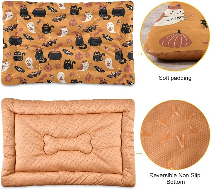 Halloween Cat Bat Witch Pet Bed Cute Dog Bed Mat Absorbing Non Slip Pad Pet Sleeping Mat for Small, Medium, and Large Dogs Puppy Cat 24 in x 18 in