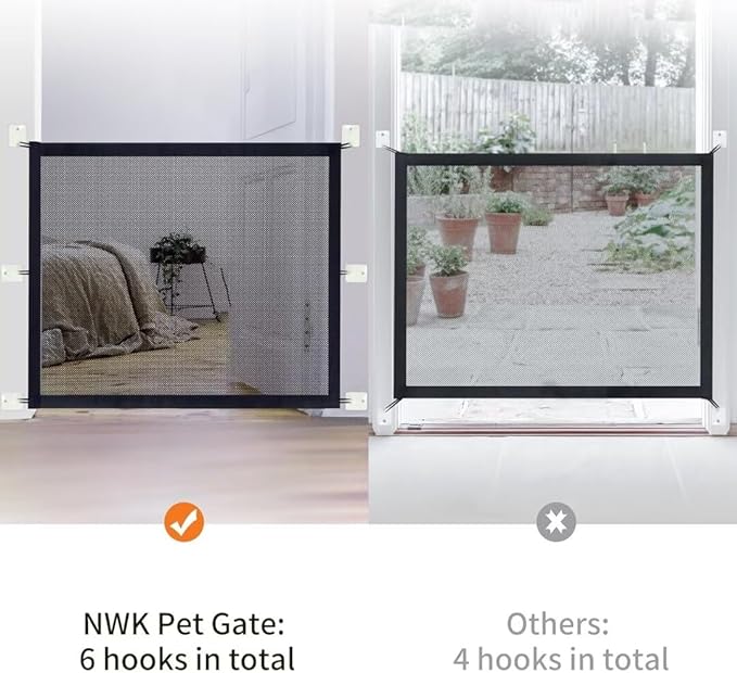 NWK Pack of 2 Magic Dog Gate for Stairs Pet Gate for The House Providing a Safe Enclosure for Pets to Play and Rest, 6 Hooks Design (2, 38'' X 30'')