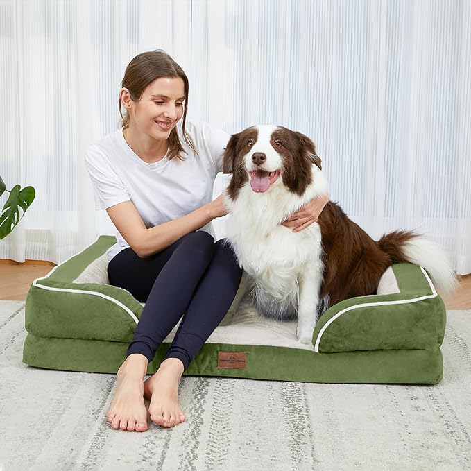 Comfort Expression Orthopedic Dog Bed for Medium Dogs 28x19 Inch, Waterproof Egg Crate Foam Medium Pet Bed with Removable Bolsters, Dog Couch with Washable Cover & Non-Slip Bottom, Light Green