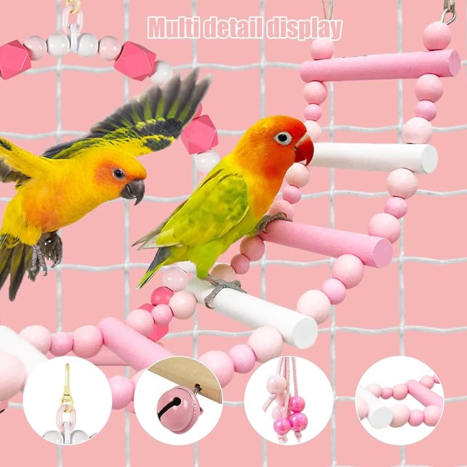 Bird Cage Accessories - Cockatiel Toys Bird Rope Perches Swing Suitable for Parakeet Conure Cockatiel Mynah Love Birds Finches(Pink)