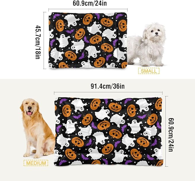 Pet Bed Halloween Ghost Bat Pumpkin Dog Bed Mat Absorbing Non Slip Pad Pet Sleeping Mat for Small, Medium, and Large Dogs Puppy Cat 36 in x 24 in