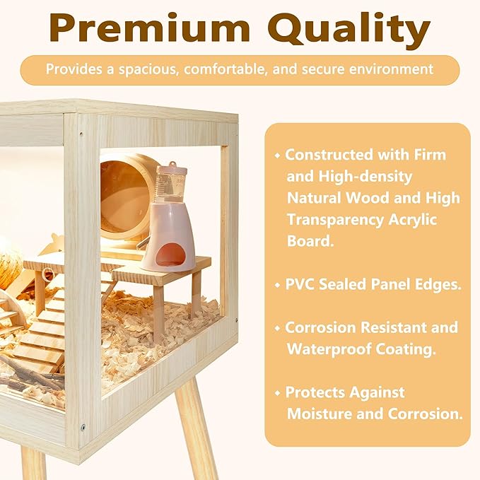 Prolee Hamster Cage Chewproof, Mice and Rat Habitat with Transparent Sides, Hamster Cage with Openable Mesh Top, Solid Built with Lock Design and Leg Stand, 24" Wide