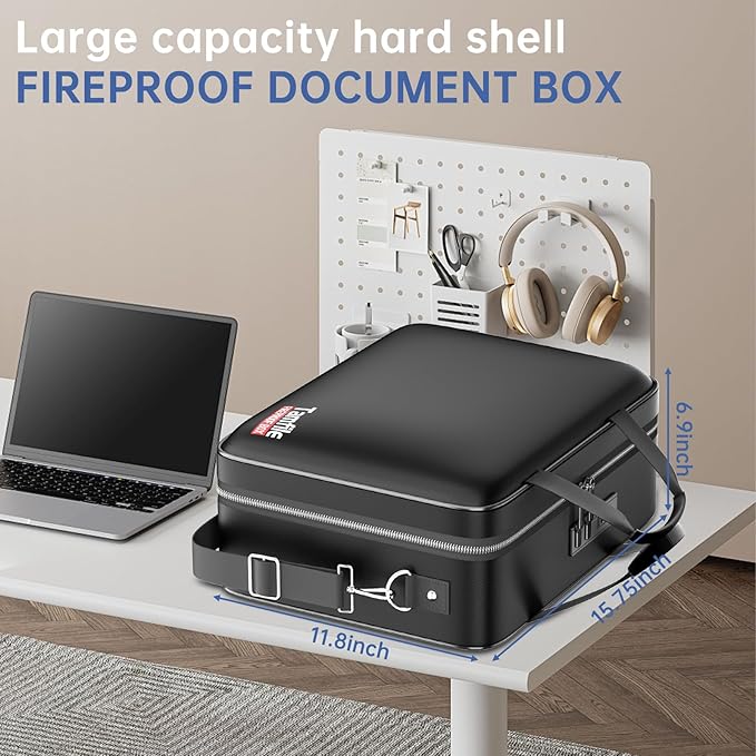 Tamfile Fireproof Document Box with Lock, Hard Case Fireproof Water Resistant File Organizer with 24 Colorful Pockets, Fire Safe Box for Important Documents, Valuables, Laptop, Passports (Black)
