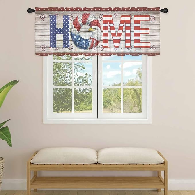 4th of July Sheer Valances for Windows 42"x18", Light Filtering Kitchen
