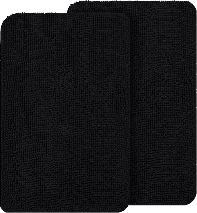 OLANLY Dog Door Mat Set 2-Piece 24x16, Absorbs Moisture and Dirt, Absorbent Non-Slip Washable Doormat, Quick Dry Chenille Mud Mat for Dogs, Entry Indoor Entryway Carpet for Inside Floor, Black