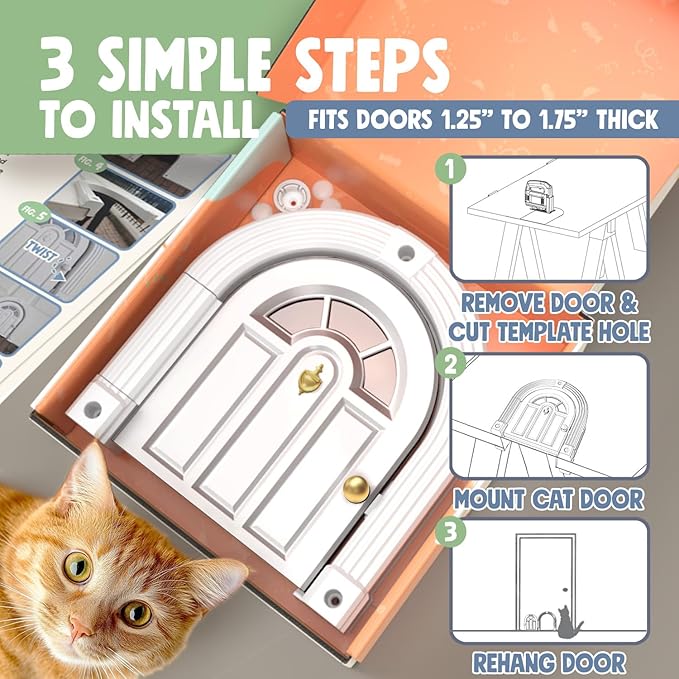 Purrfect Portal Meow Manor® Cat Door Interior Door - No-Flap, Fits Cats Up to 20 lbs, Easy DIY Setup, No Training Needed